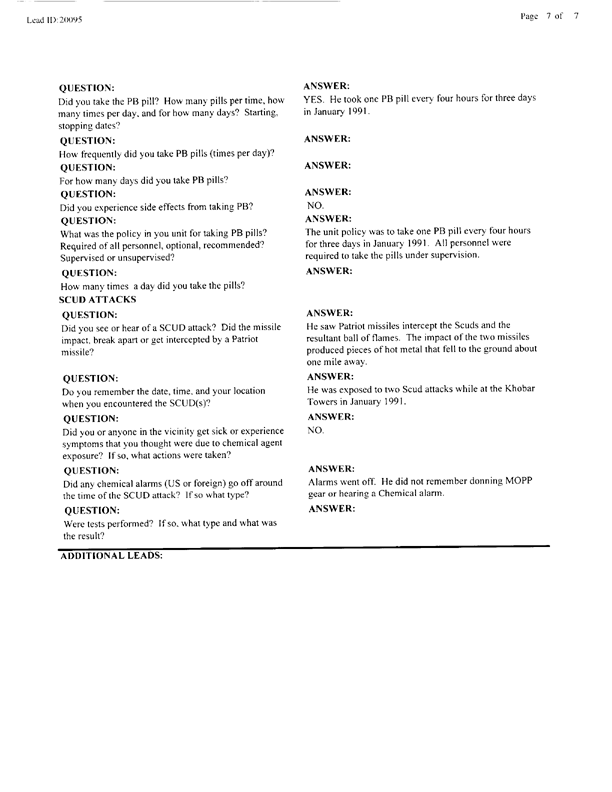   Lead Sheet #20095, Interview with 403rd Military Police Camp veteran, November 24, 1998.