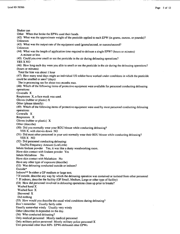 Lead Sheet #20386, Interview with 401st Military Police Camp veteran, November 24, 1998, p. 2