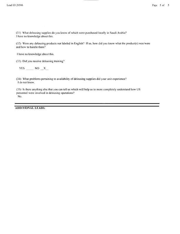   Lead Sheet #20506, Interview with 301st Military Police Camp veteran, December 9, 1998.