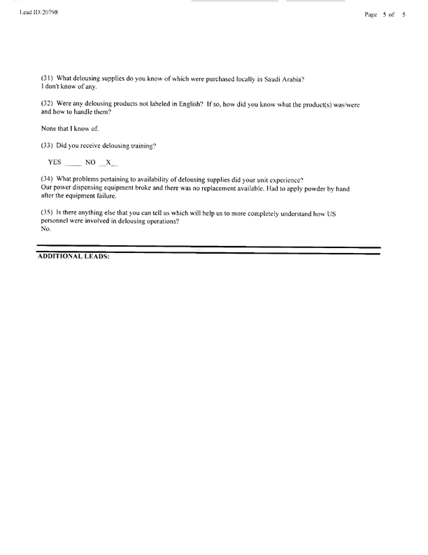 Lead Sheet #20798, Interview with 403rd Military Police Camp veteran, December 18, 1997.