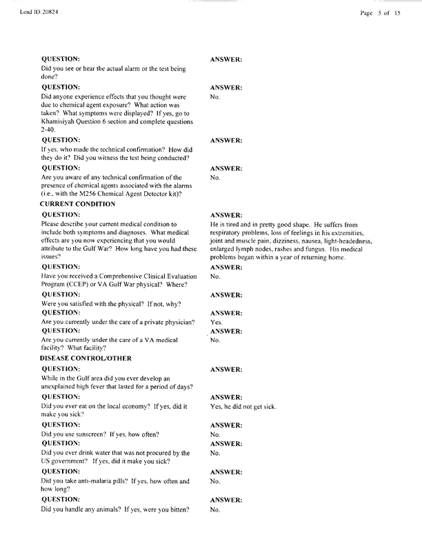   Lead Sheet #20824, Interview with 401st Military Police Camp veteran, April 5, 1999.