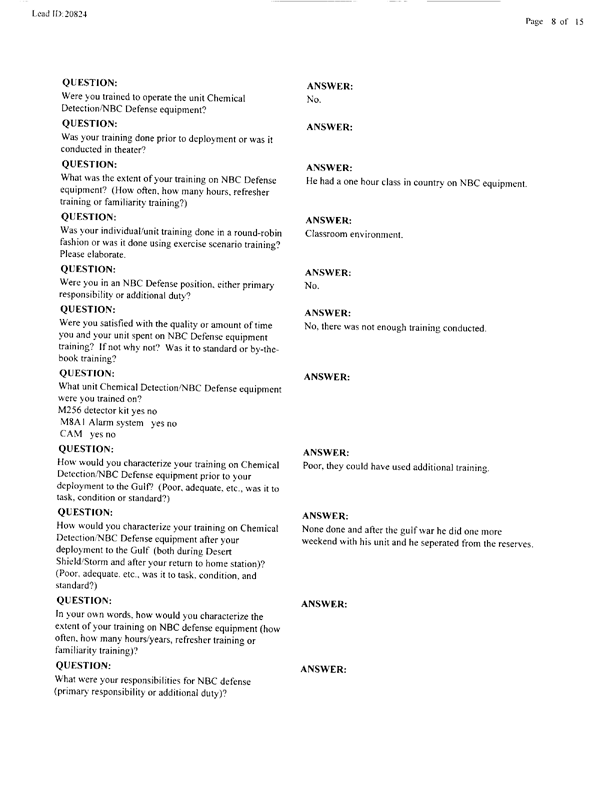   Lead Sheet #20824, Interview with 401st Military Police Camp veteran, April 5, 1999.