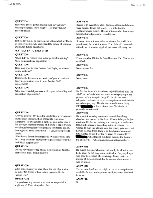 Lead Sheet #20824, Interview with 401st Military Police Camp veteran, April 5, 1999.