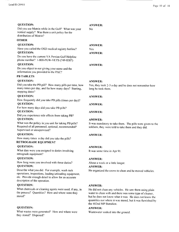 Lead Sheet #20911, Interview with 301st Military Police Camp veteran, January 6, 1998, p. 3.