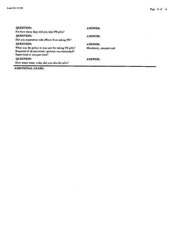   Lead Sheet #21359, Interview with HMM-365, 4th MEB helicopter pilot, February 9, 1999