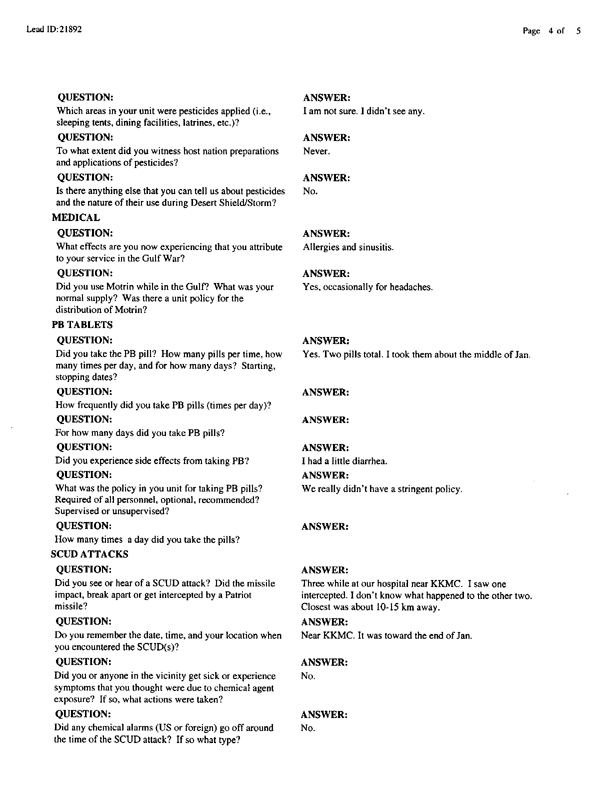   Lead Sheet #21892, Interview with 44th Evac Hospital nurse, April 30 1999.