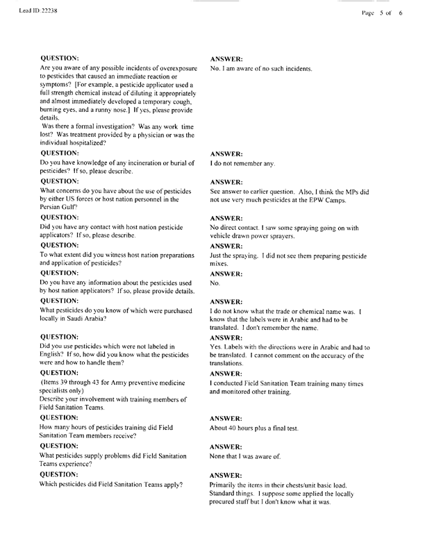 Lead Sheet #22238, Interview with preventive medicine specialist, March 1, 1998.