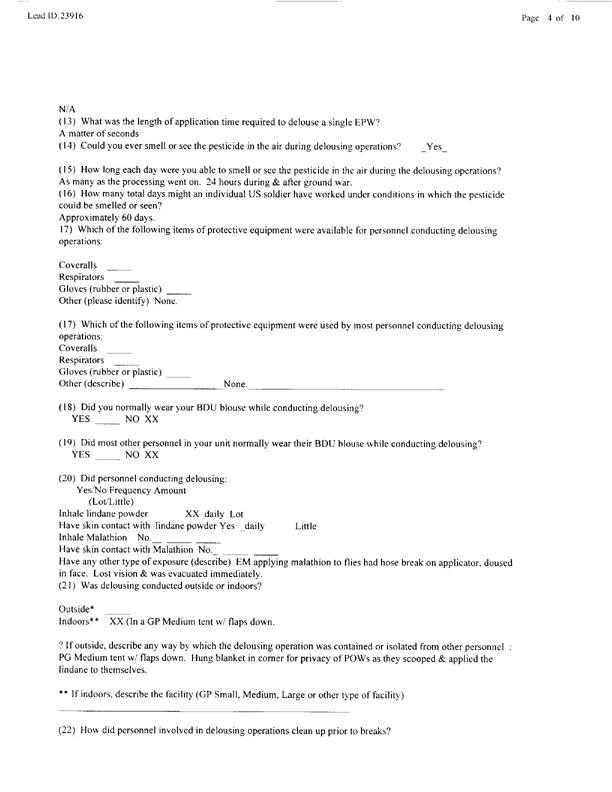   Lead Sheet #23916, Interview with 401st MP Camp medical officer, July 2, 1999.
