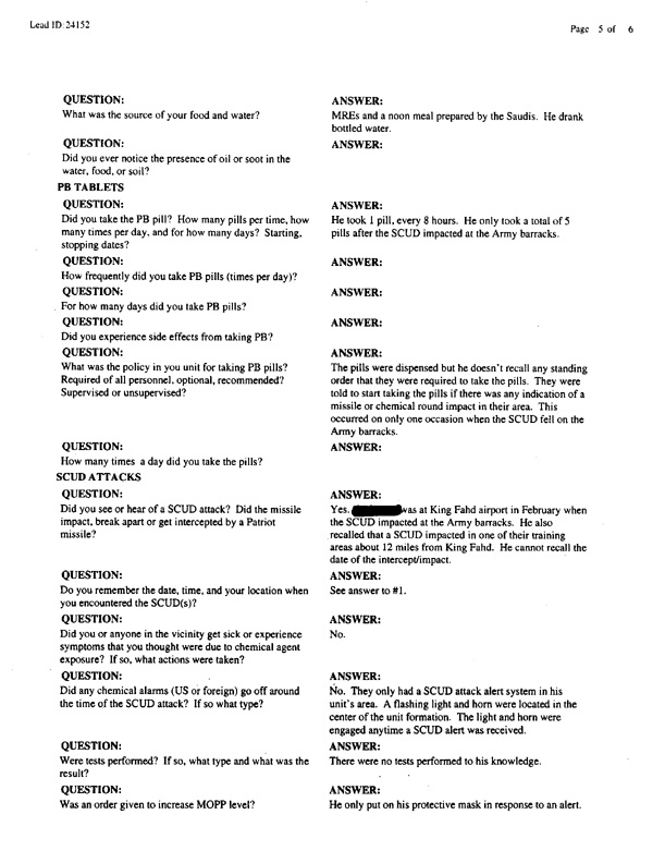   Lead Sheet #24152, Interview with 1st Battalion, 5th SFG(A) special forces engineer, July 13, 1999.