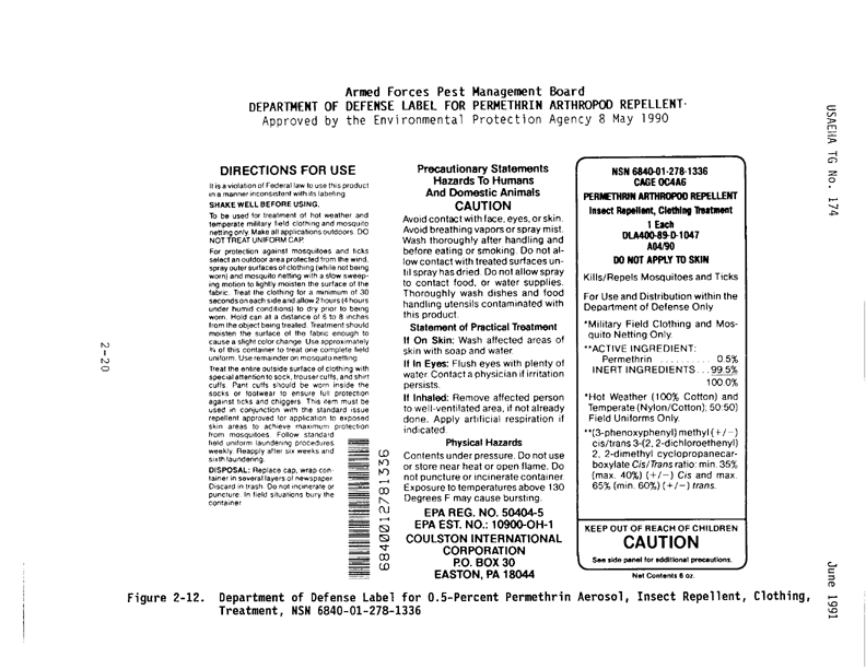 US Army Environmental Hygiene Agency, �Personal Protective Techniques Against Insects and Other Arthropods of Military Significance,� USEHA Technical Guide No. 174, figure 2-12, June 1991, p. 2-20.