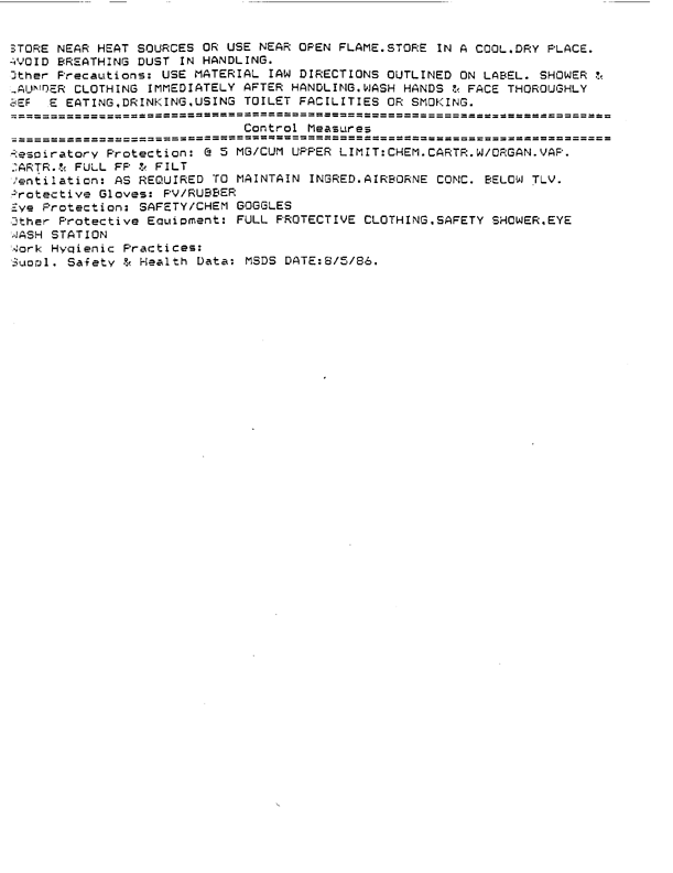 US Army Field Manual FM 8-250 �Preventive Medicine Specialist,� July 31, 1974, p. 15-10 through 15-12; Military Specification MIL-I-11490D �Insecticide, Lindane, Powder, Dusting 25 Pounds,� Edgewater, New Jersey, March 31, 1986.