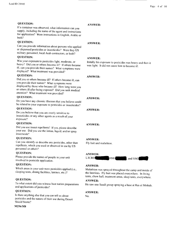   Lead Sheet #24945, Interview with 3rd Marine Air Wing environmental health officer, October 4, 1999.